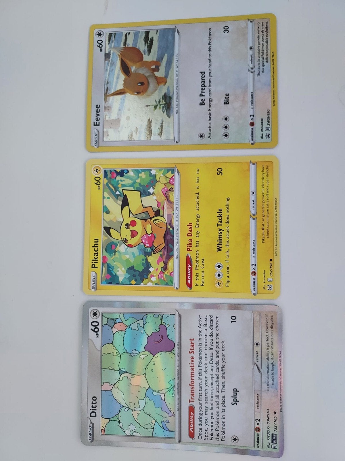 Pokémon Kaarten: Pikachu, Eevee en Ditto (Foil), Ophalen, Zo goed als nieuw, Meerdere kaarten, Foil
