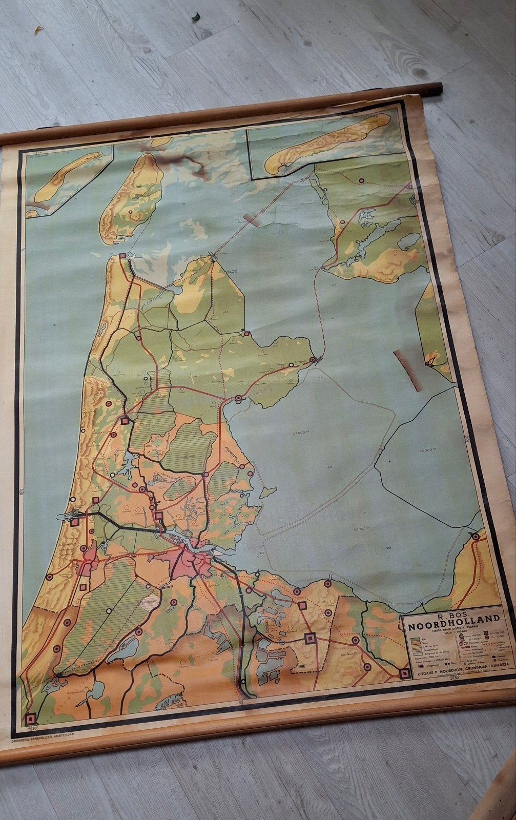 vintage school kaart Noord Holland, Ophalen of Verzenden, 1800 tot 2000, Nederland, Landkaart
