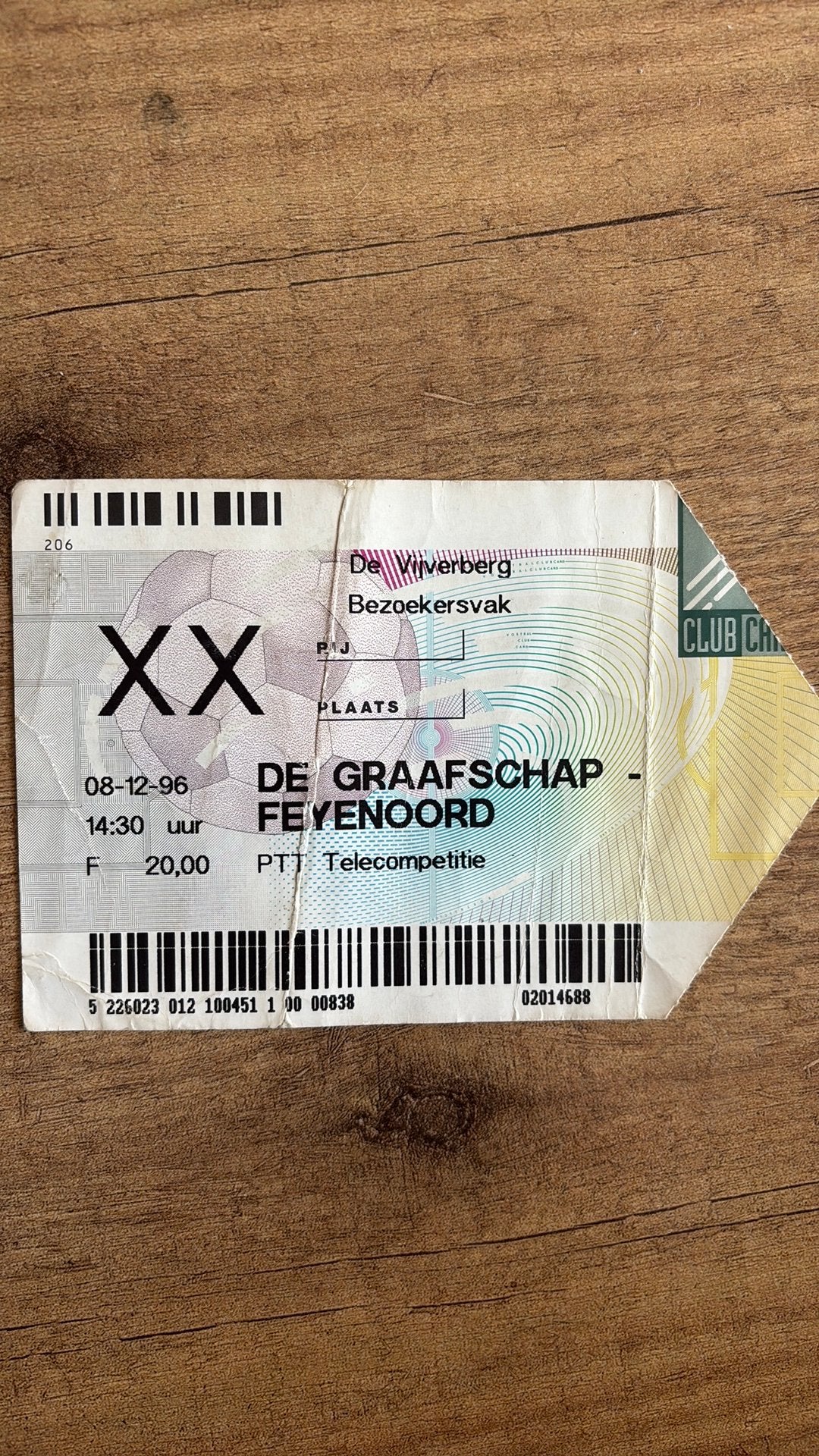 Oud stadionticket feyenoord de graafschap 1996, Ophalen of Verzenden, Feyenoord