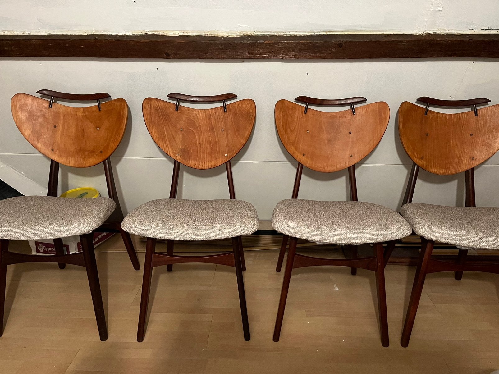 Jaren 60 deens vintage desing stoelen, tafel en salontafel, Ophalen, Gebruikt, Bruin, Jaren 60 vintage