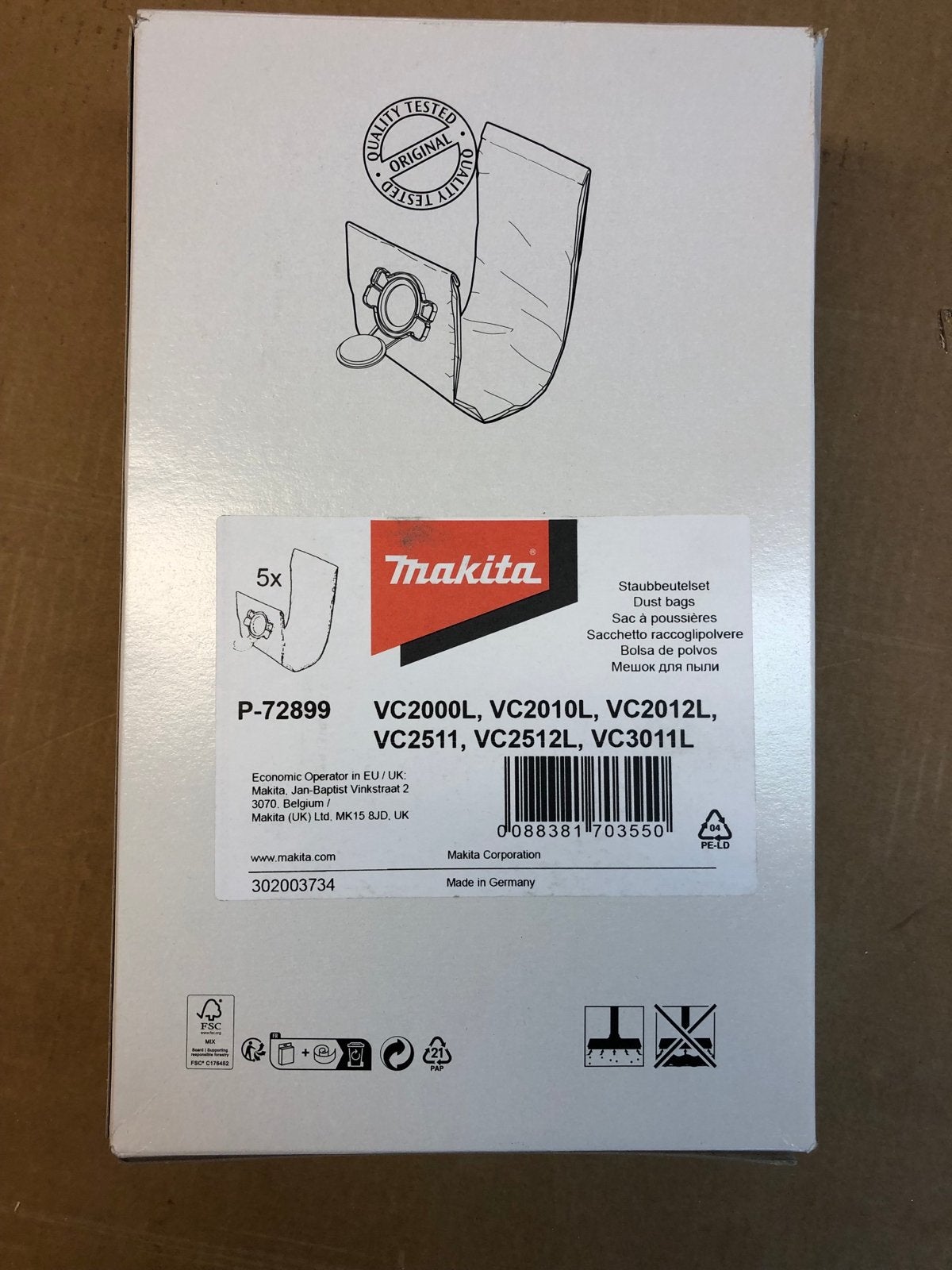 Makita P-72899 Stofzakken voor VC2000L, VC2010L, VC2012L, VC, Witgoed en Apparatuur, Stofzuigers, Stofzak, Inclusief accessoires