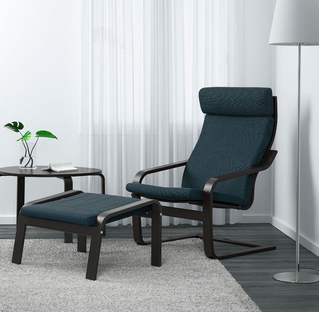 Ikea Poäng zwartbruin/Hillared donkerblauw, Huis en Inrichting, Fauteuils, Ophalen, Gebruikt