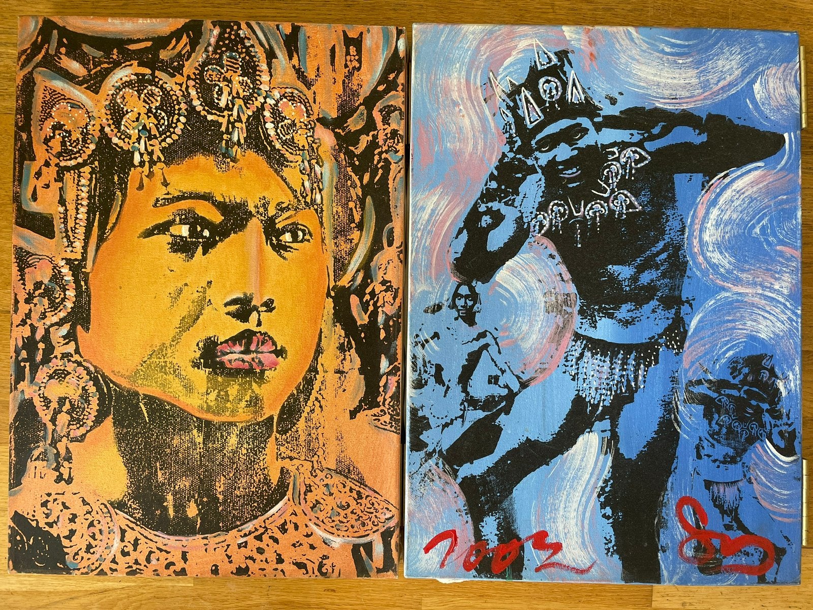 Tweeluik van de bekende Balinese kunstenaar Symon, Acrylverf, Ophalen of Verzenden, Overige materialen, Gesigneerd