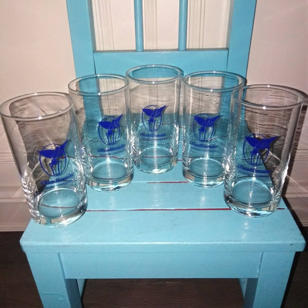 Chaudfontaine glazen source thermale 5 stuks, Ophalen, Glas of Glazen, Overige stijlen, Glas