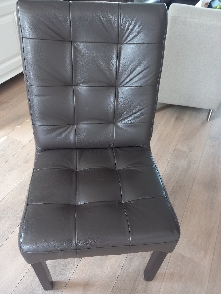 6 leren eetkamerstoelen, Huis en Inrichting, Stoelen, Ophalen of Verzenden, Gebruikt, Bruin, Vier