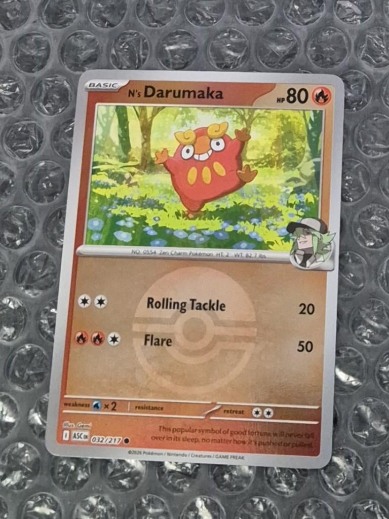 Pokéball Reverse N's Darumaka 032/217 Ascended Heroes Mega E, Ophalen of Verzenden, Zo goed als nieuw, Losse kaart, Foil