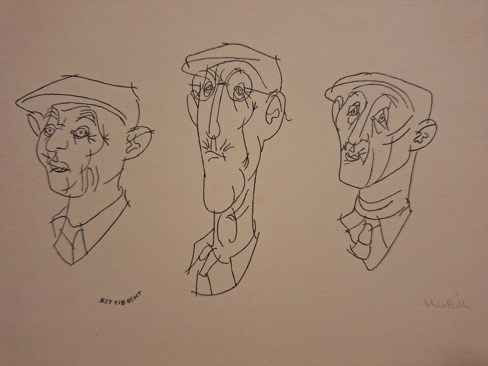 Lithografie van Theo Bitter - Drie hoofden, Antiek en Kunst, Kunst | Litho's en Zeefdrukken, Gesigneerd, Ophalen of Verzenden