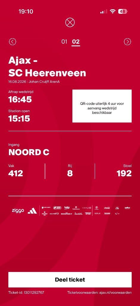 1 kaartje ajax heerenveen, Losse kaart, Eén persoon, November