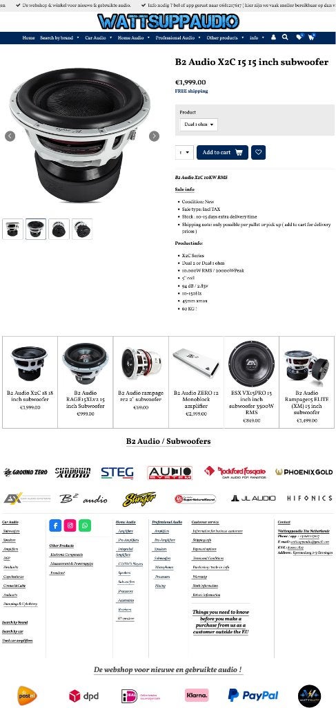 B2 Audio X2C 15 15 inch subwoofer 10.000W RMS, ., Nieuw, Ophalen of Verzenden, Plantevej 35, 2870 Dyssegaard, Denmark