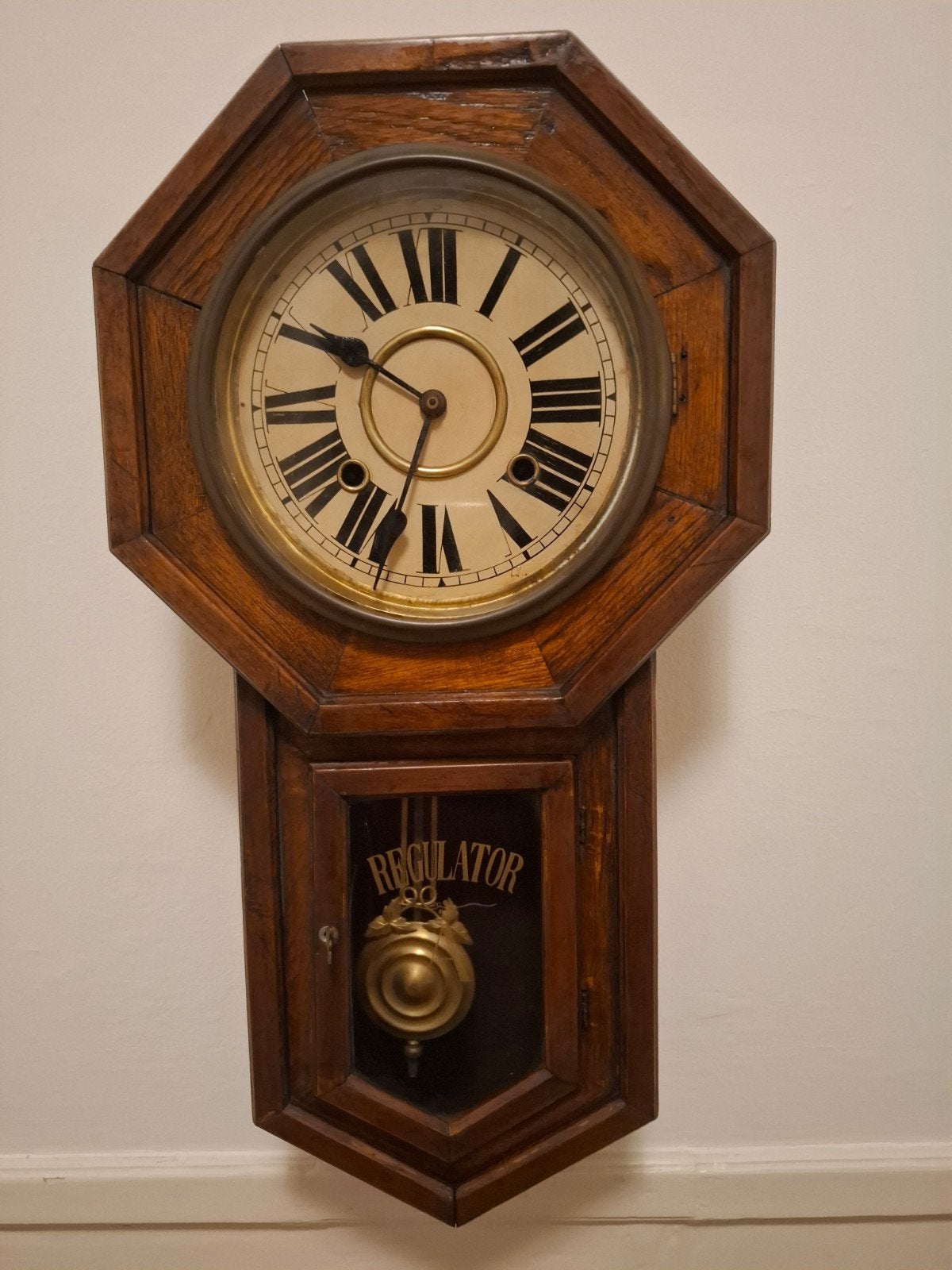 Antieke Regulator Wandklok - Houten Kast met Slinger, Ophalen of Verzenden