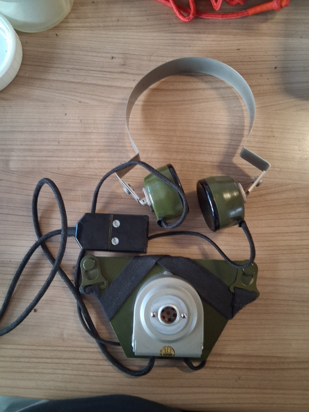 Vintage ATEA Anvers militaire koptelefoon met microfoon, Ophalen of Verzenden