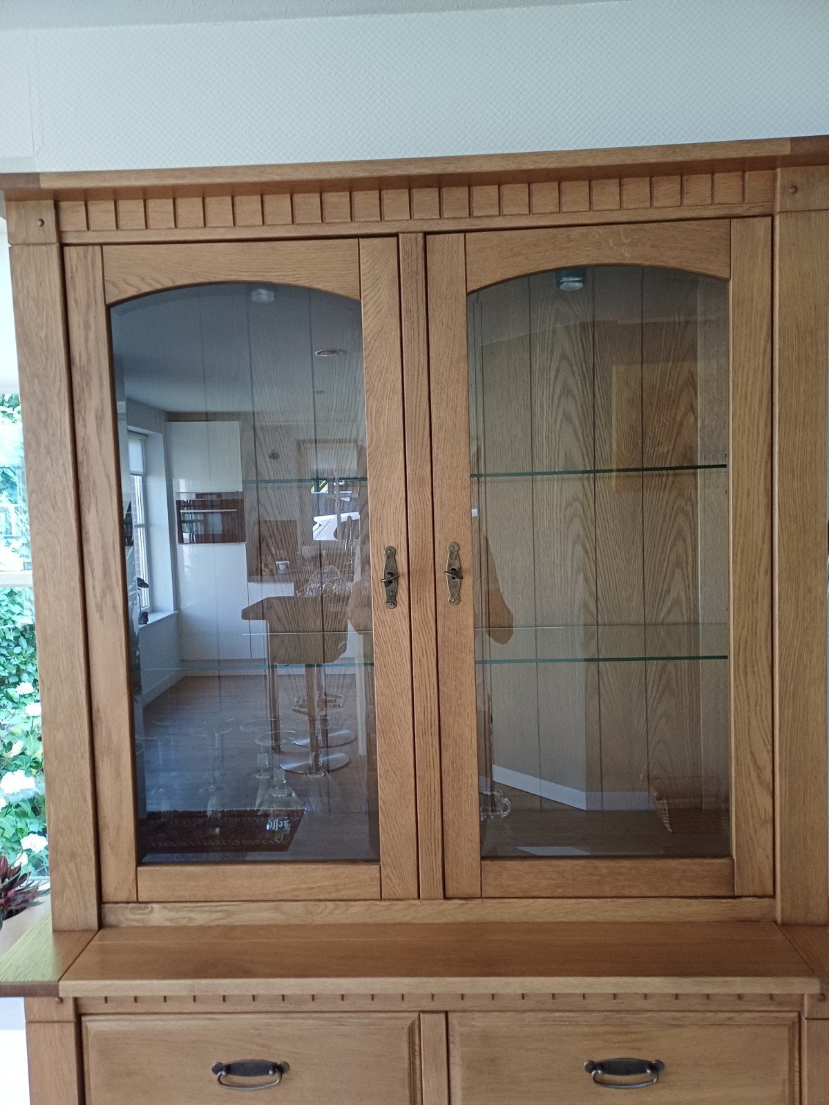 Bovengedeelte Buffetkast - Eikenhout met Glazen Deuren, Ophalen, Glas, 100 tot 150 cm, 25 tot 50 cm