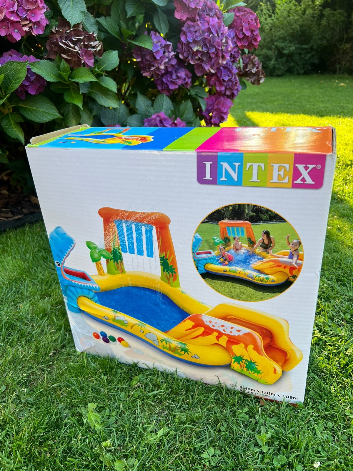 Intex Dinosaur Opblaaszwembad met glijbaan, Kinderen en Baby's, Speelgoed | Buiten | Opblaasfiguren, Ophalen, Zo goed als nieuw