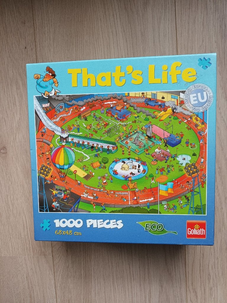 That's life puzzel op de atletiekbaan, Ophalen of Verzenden, 500 t/m 1500 stukjes, Zo goed als nieuw, Legpuzzel