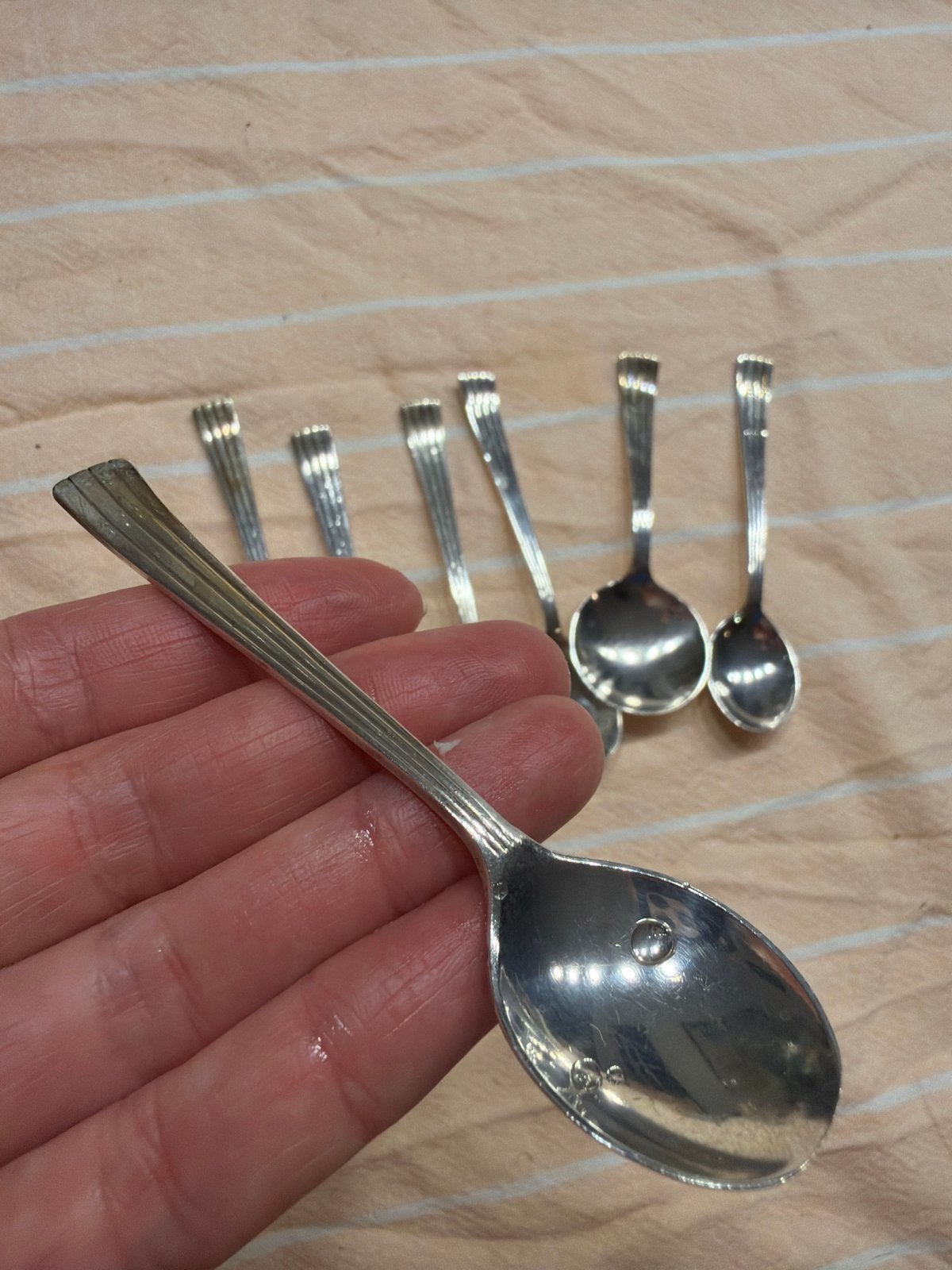 Set van 7 verzilverede lepeltjes, gemerkt, Ophalen of Verzenden