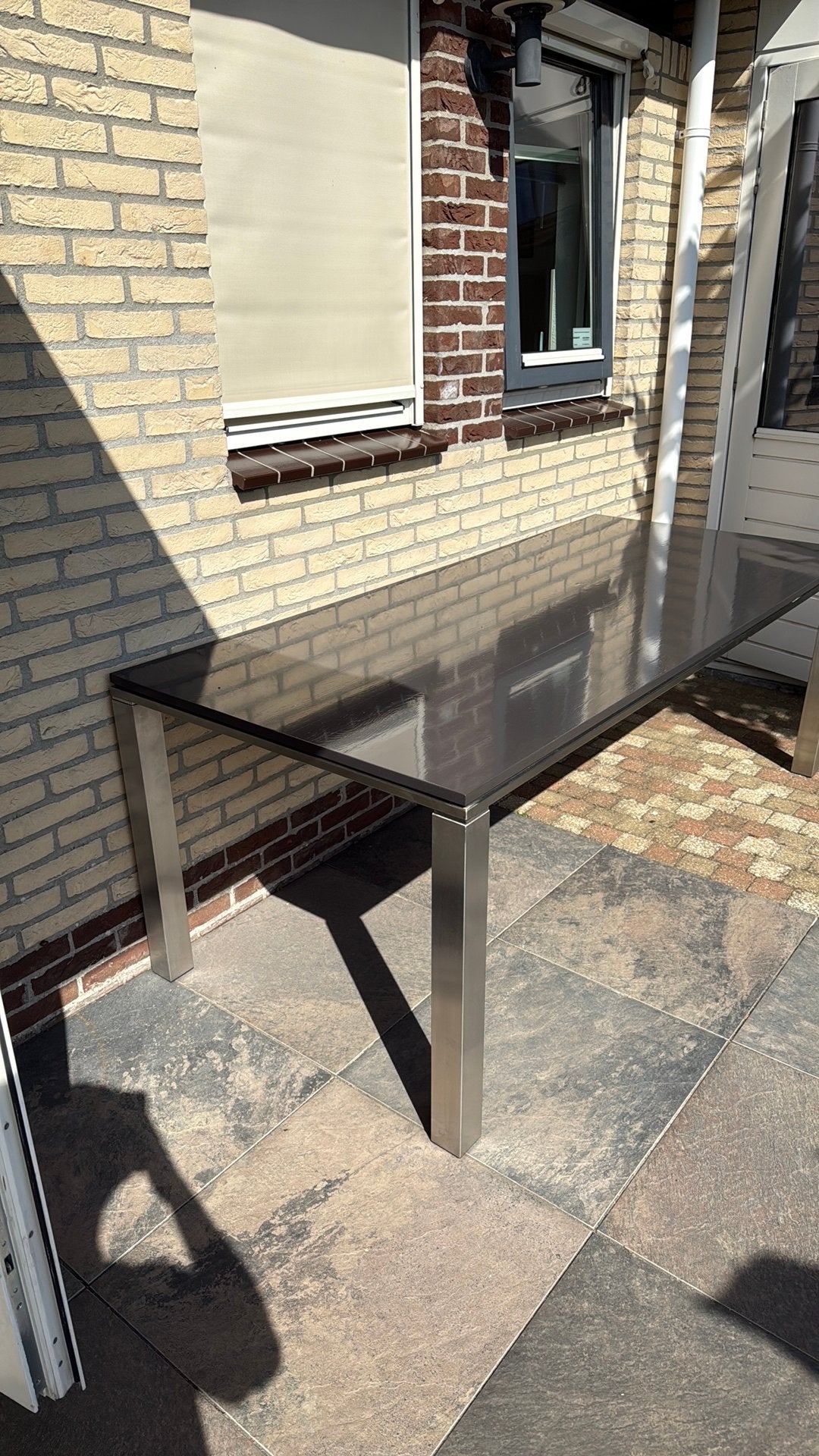 Eet tafel, Tuin en Terras, Ophalen, Zo goed als nieuw, Rechthoekig, Hout