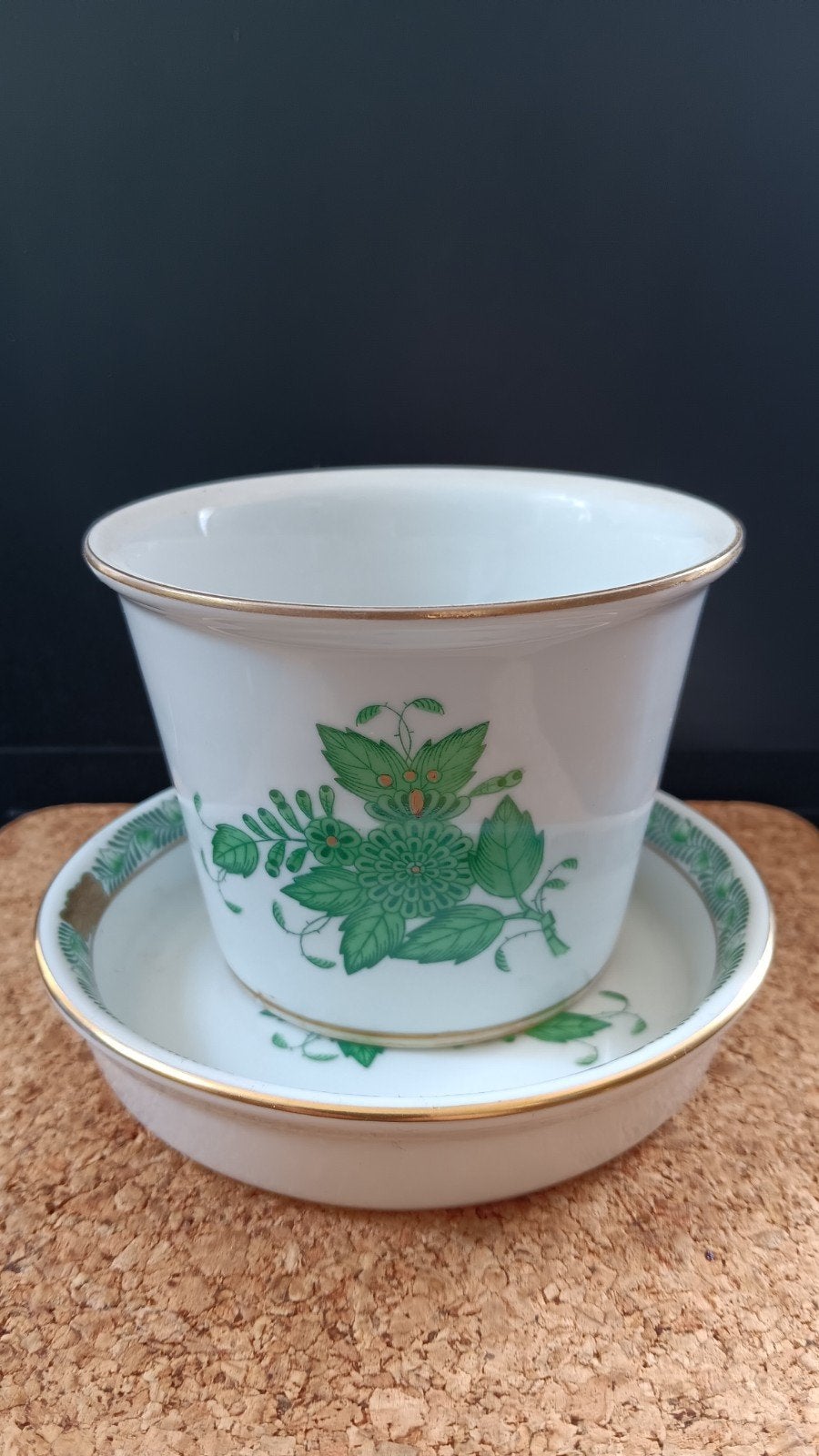 Herend Apponyi Groen Cactuspotje met Onderschaal, Antiek en Kunst, Ophalen of Verzenden