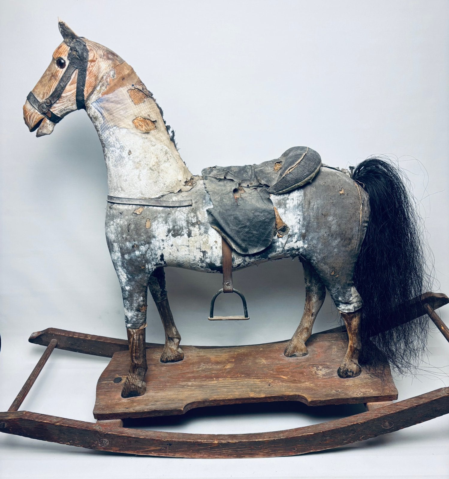 Antiek Hobbelpaard ca. 1900 – Paardenhaar Verzamelaarsobject, Antiek en Kunst, Ophalen