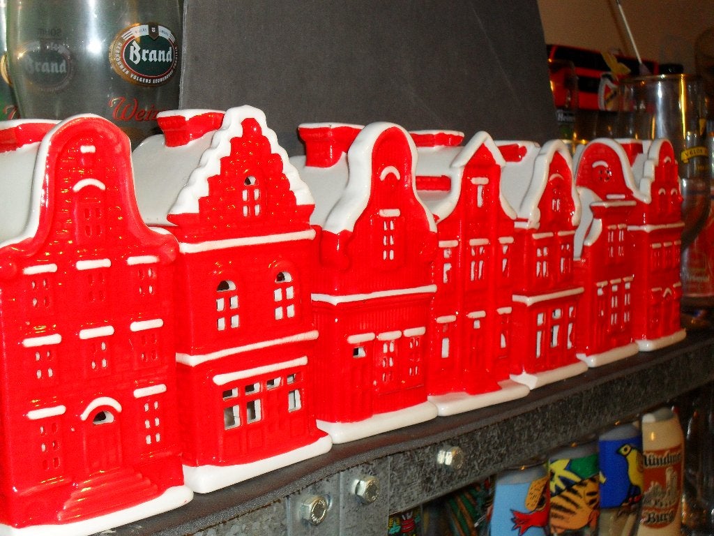 7X Rode kerst postcode huisjes 1 t/m 7 ... waxinelichthouder, Ophalen of Verzenden