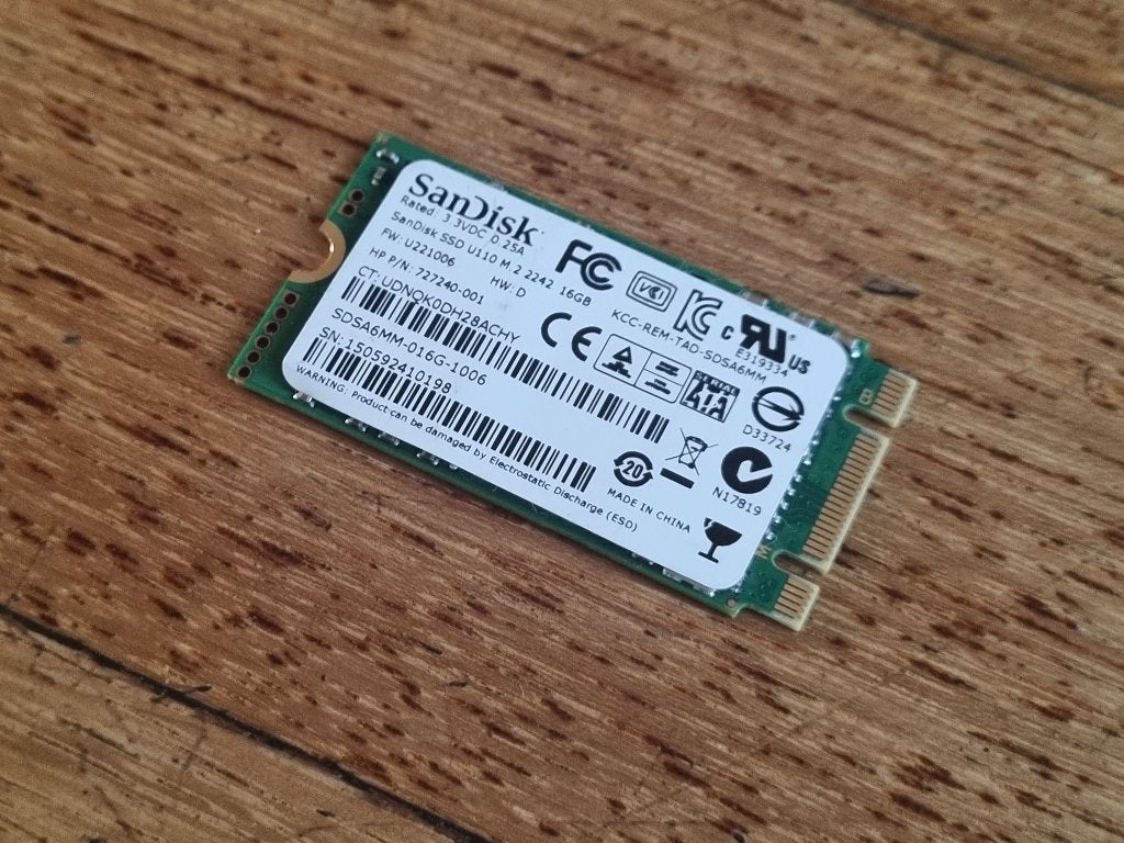 SanDisk M.2 SSD U110, maat 2242, 16GB, ZGAN, Ophalen, Intern, 16 GB, SSD