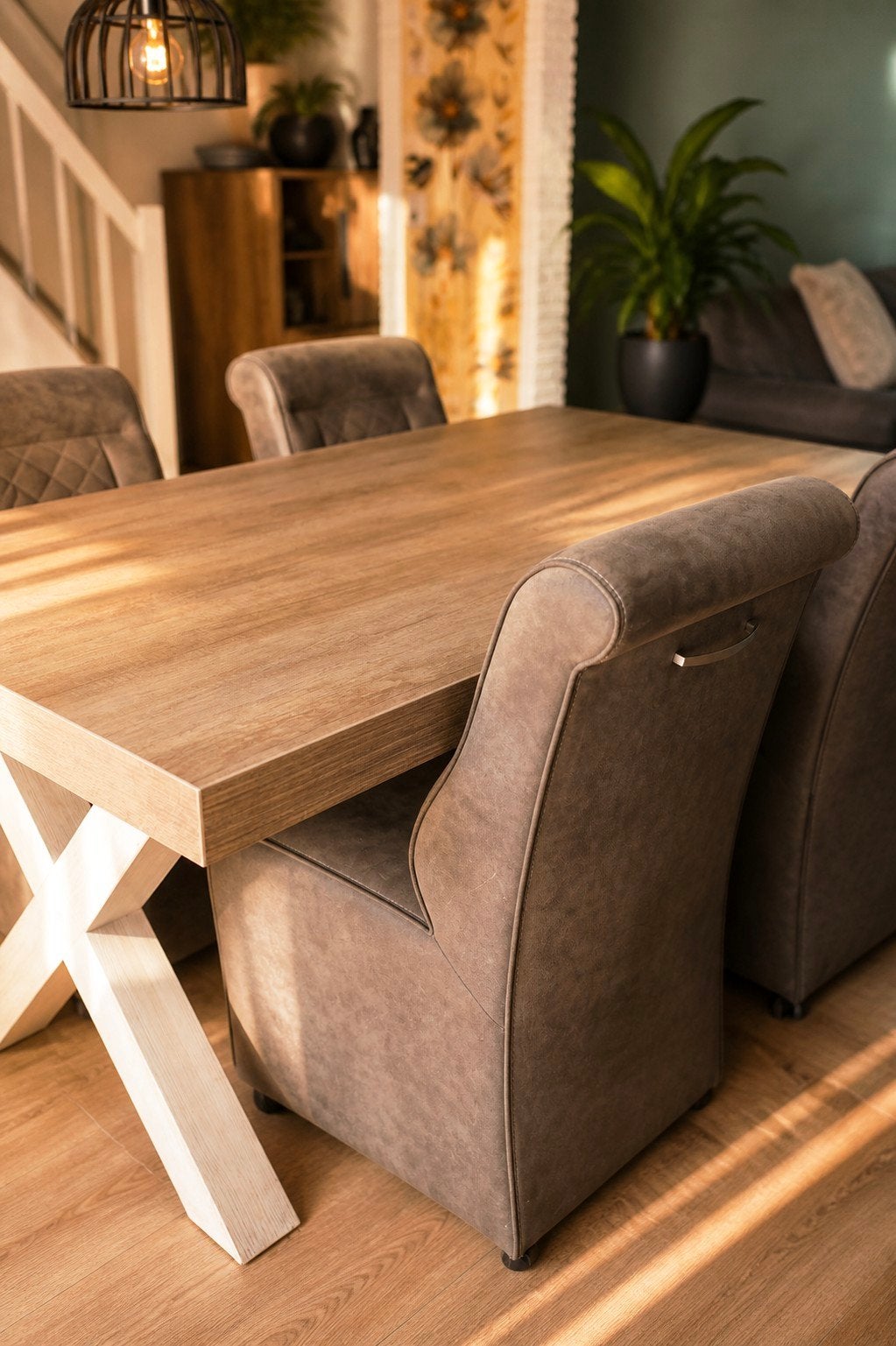 Eethoek: Tafel (163,5x102 cm) met 4 stoelen op wieltjes, Gebruikt, Overige materialen, 100 tot 150 cm, Ophalen of Verzenden