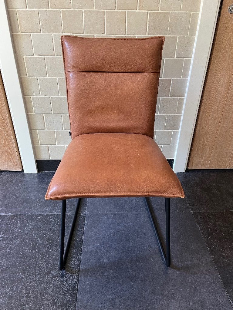 Goossens Teun eetkamerstoel buffalo cognac leer / leder 6x, Huis en Inrichting, Ophalen, Gebruikt, Bruin, Leer