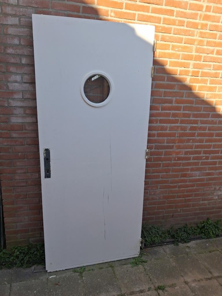 Mooie dichte deur met rond glas 87.5x211 cm en driepunsluit, Ophalen, 80 tot 100 cm, 200 tot 215 cm, Glas