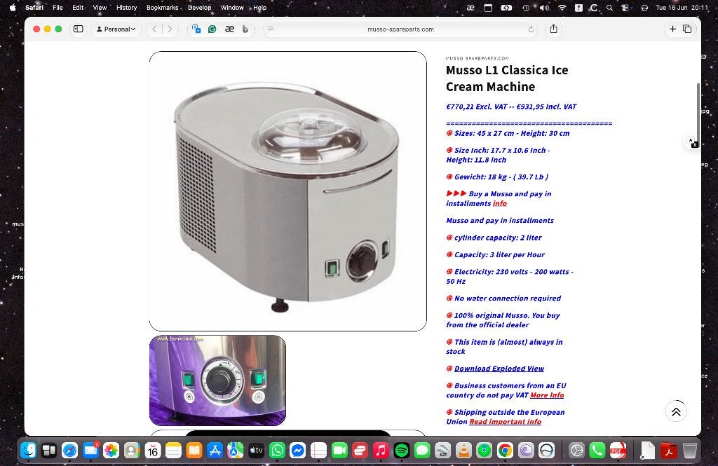 Lusso L1 2 liter Italian ice cream maker ZGAN, Ophalen, Zo goed als nieuw, Koelelement
