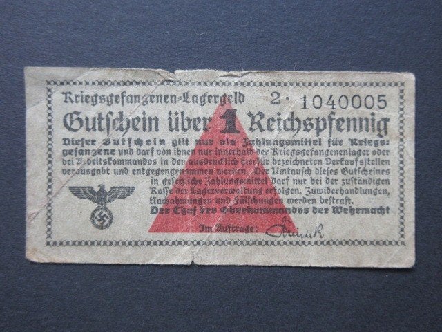 1 Reichspfennig 1939-1940 Duitsland Kampgeld POW WW2 (01), Verzenden, Duitsland, Los biljet