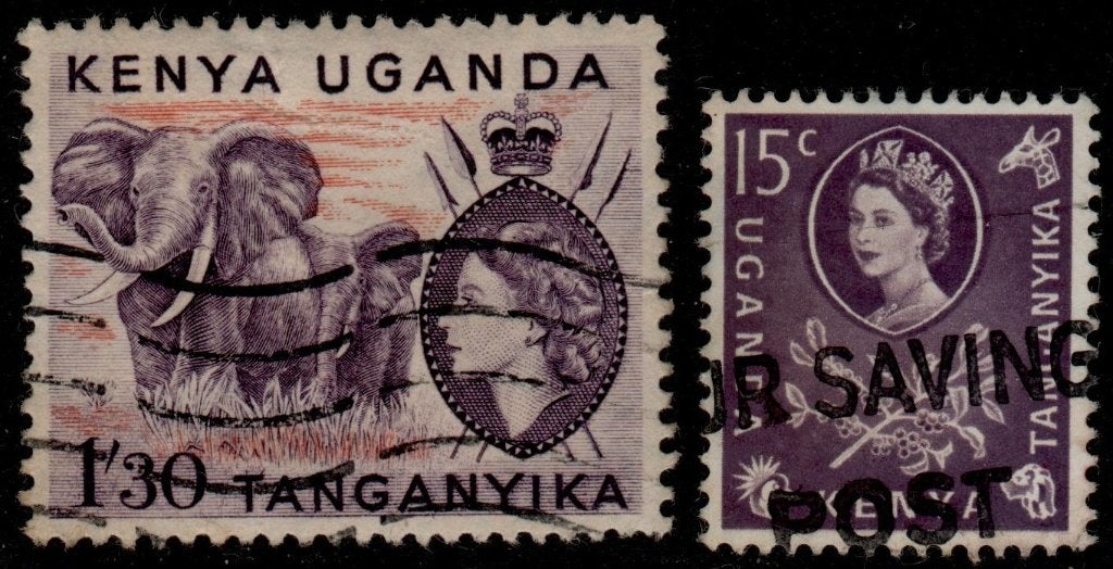2 postzegels Kenya Uganda Tanganyka gebruikt (PZ 26), Ophalen of Verzenden, Overige landen, Gestempeld