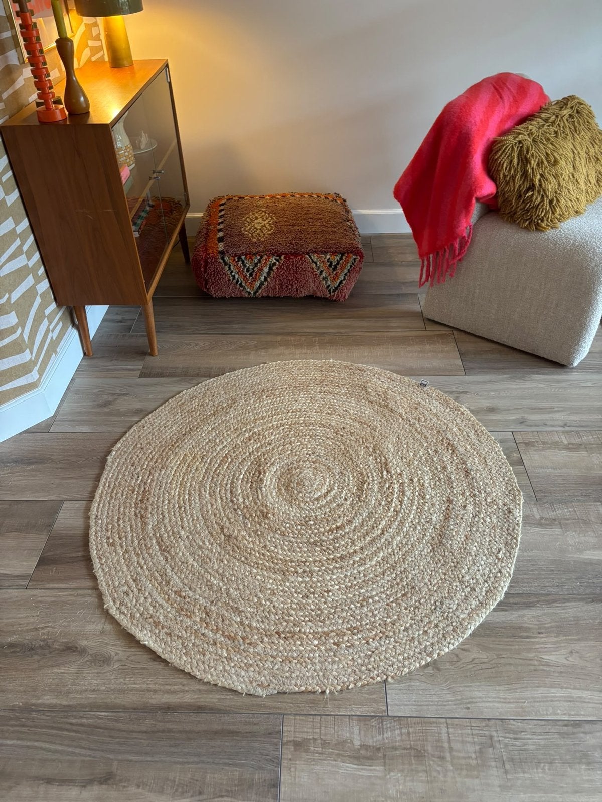Rond Juten Vloerkleed 125cm, Ophalen, Gebruikt, Beige, Rond