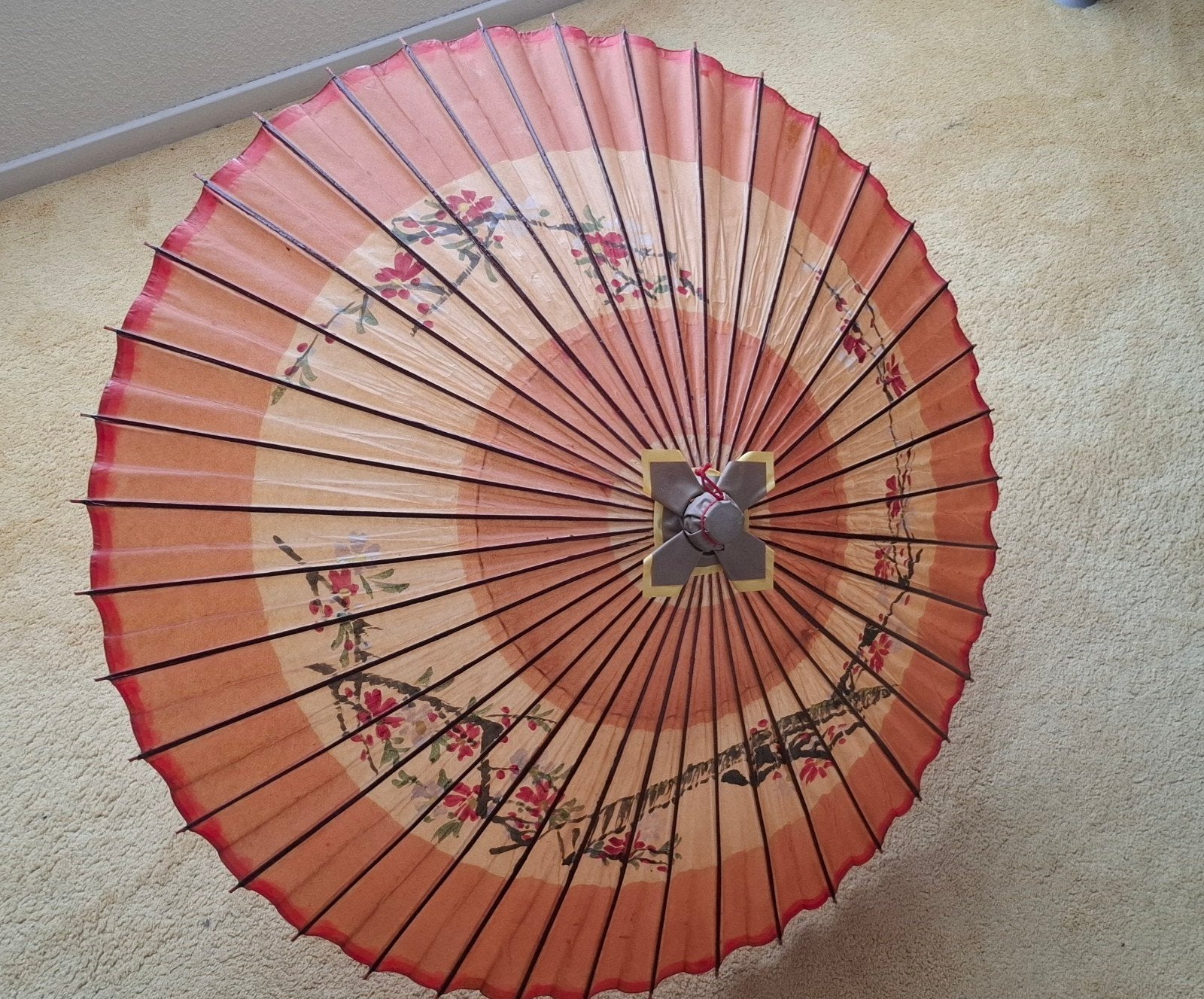 Vintage Japanse papieren parasol met bloemmotief, Ophalen of Verzenden, Gebruikt
