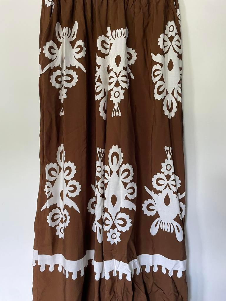 Broek bruin met print viscose elastische band, Bruin, Maat 42/44 (L), Nieuw, Ophalen of Verzenden