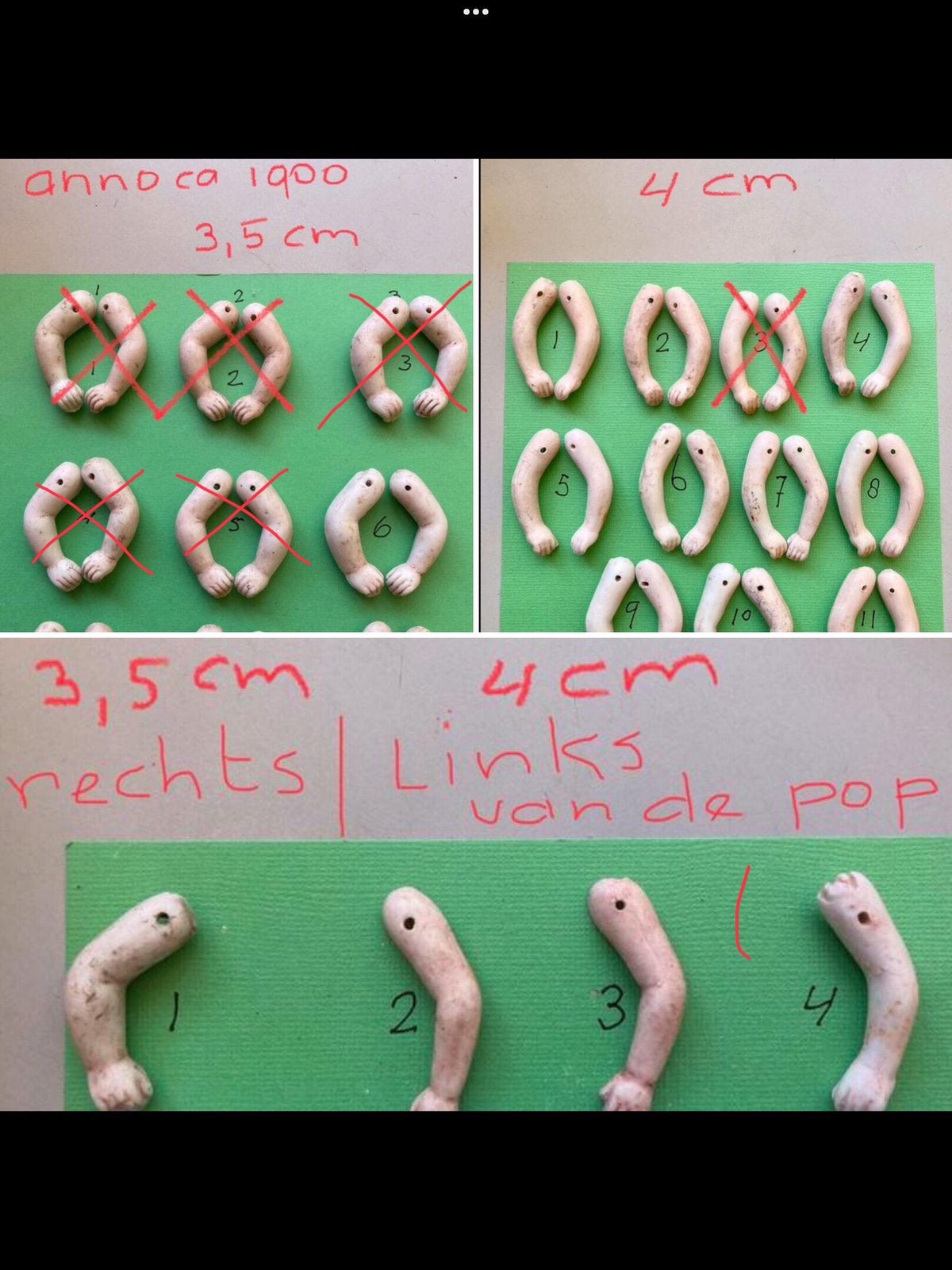 🌿Pop ,”ANTIEK KLEINE PORSELEINEN POPPEN ARMPJES”🌿€10 p.p, Verzenden