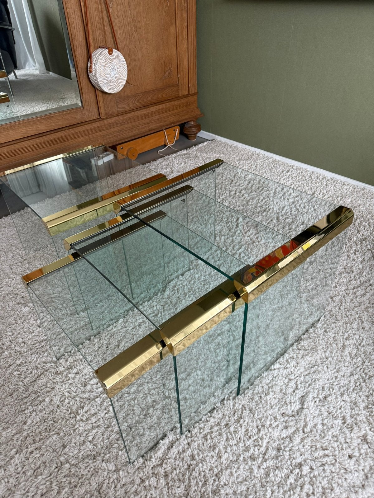 Gallotti & Radice T35 vintage design tafels nesting set +1, Ophalen, Rond, Glas, Minder dan 55 cm