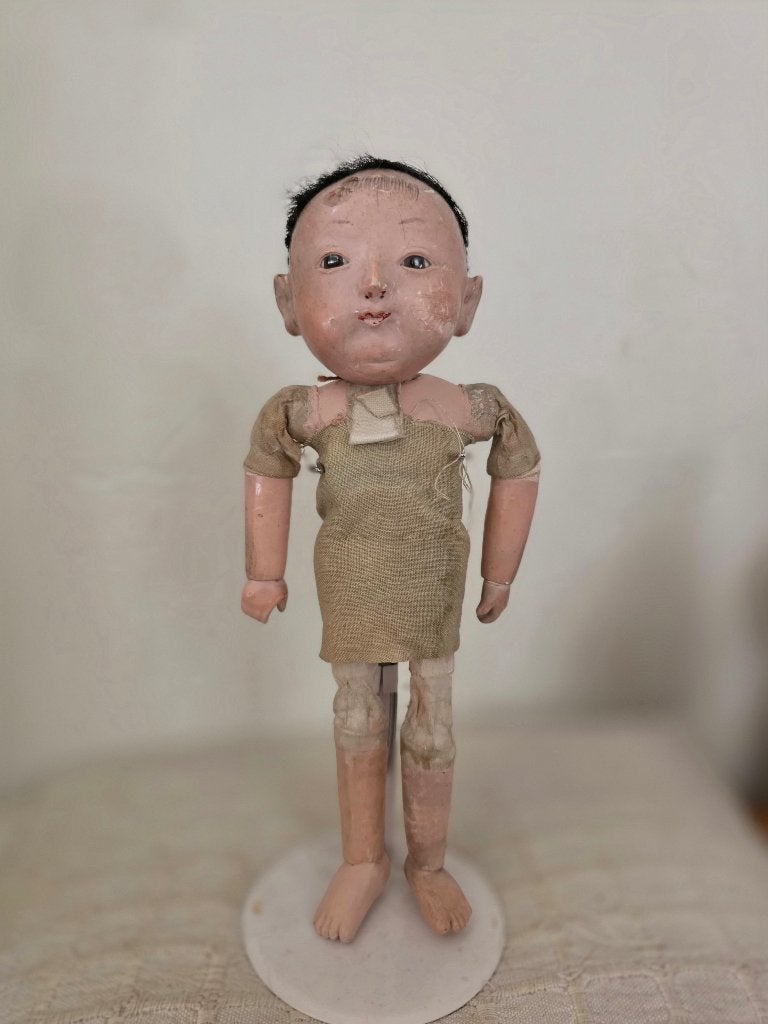 Antieke pop, gofun baby op motschmann lijf, Verzamelen, Poppen, Gebruikt, Pop, Ophalen