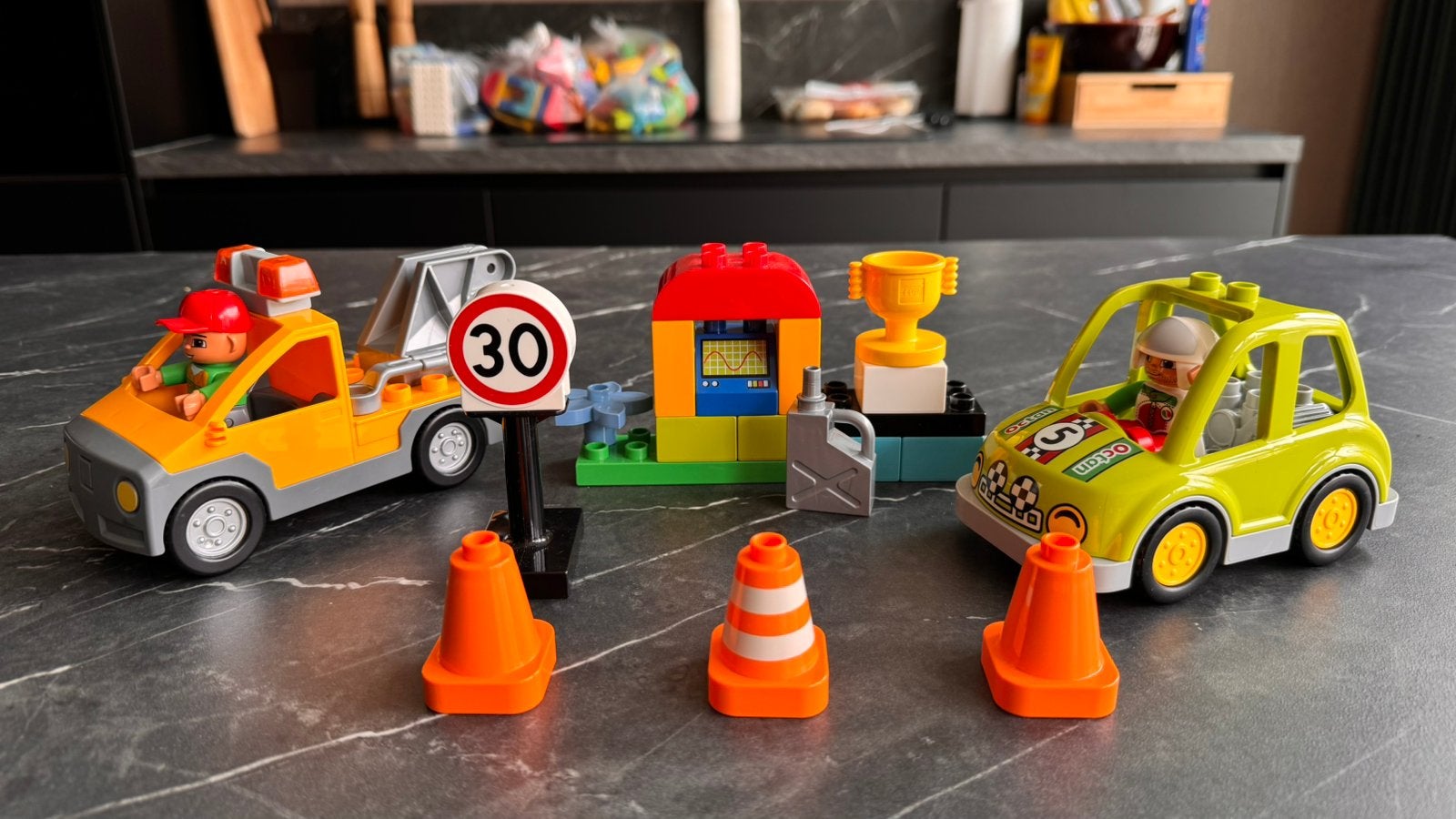Duplo takel wagen en race auto, Ophalen, Gebruikt, Duplo