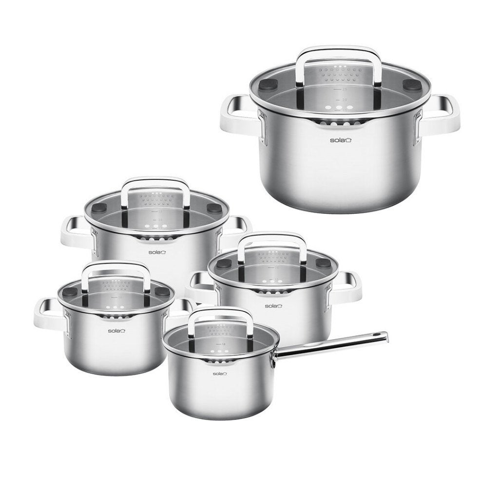 Pannenset RVS 10delig Sola Juvia, ook downdraft!, Verzenden, Nieuw, Rvs, Pannenset