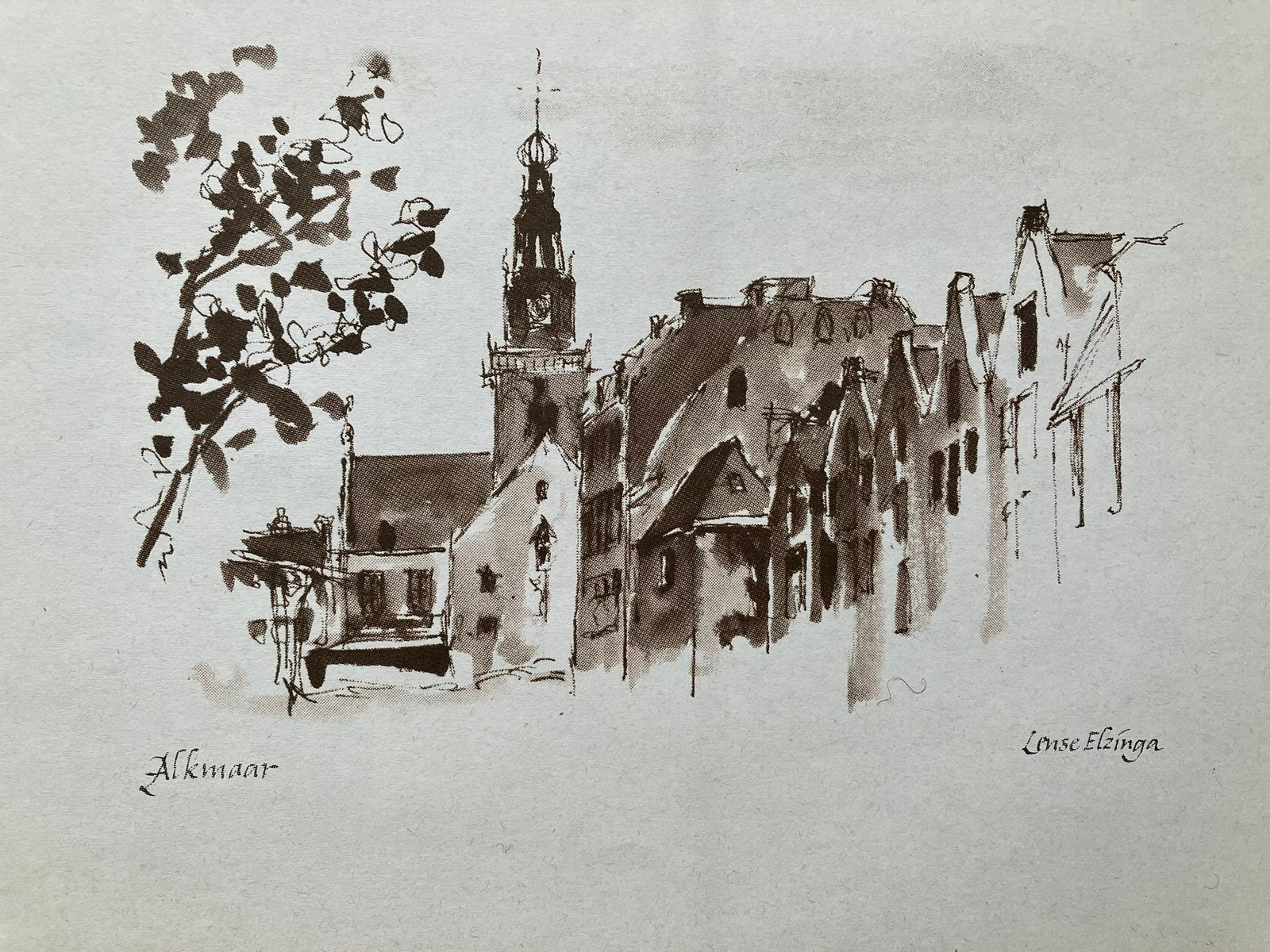 Lense Elsinga tekening van Alkmaar offset print izgs, Ophalen of Verzenden, Overige onderwerpen, Offsetdruk