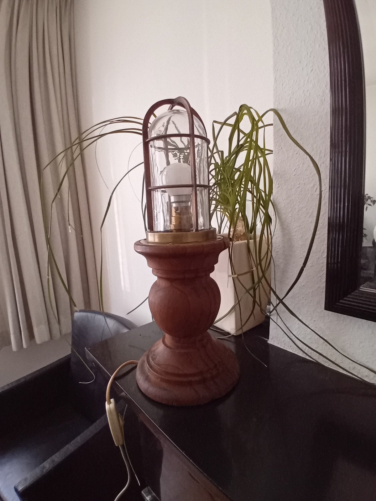 Unieke houten tafellamp met maritieme uitstraling, Ophalen of Verzenden