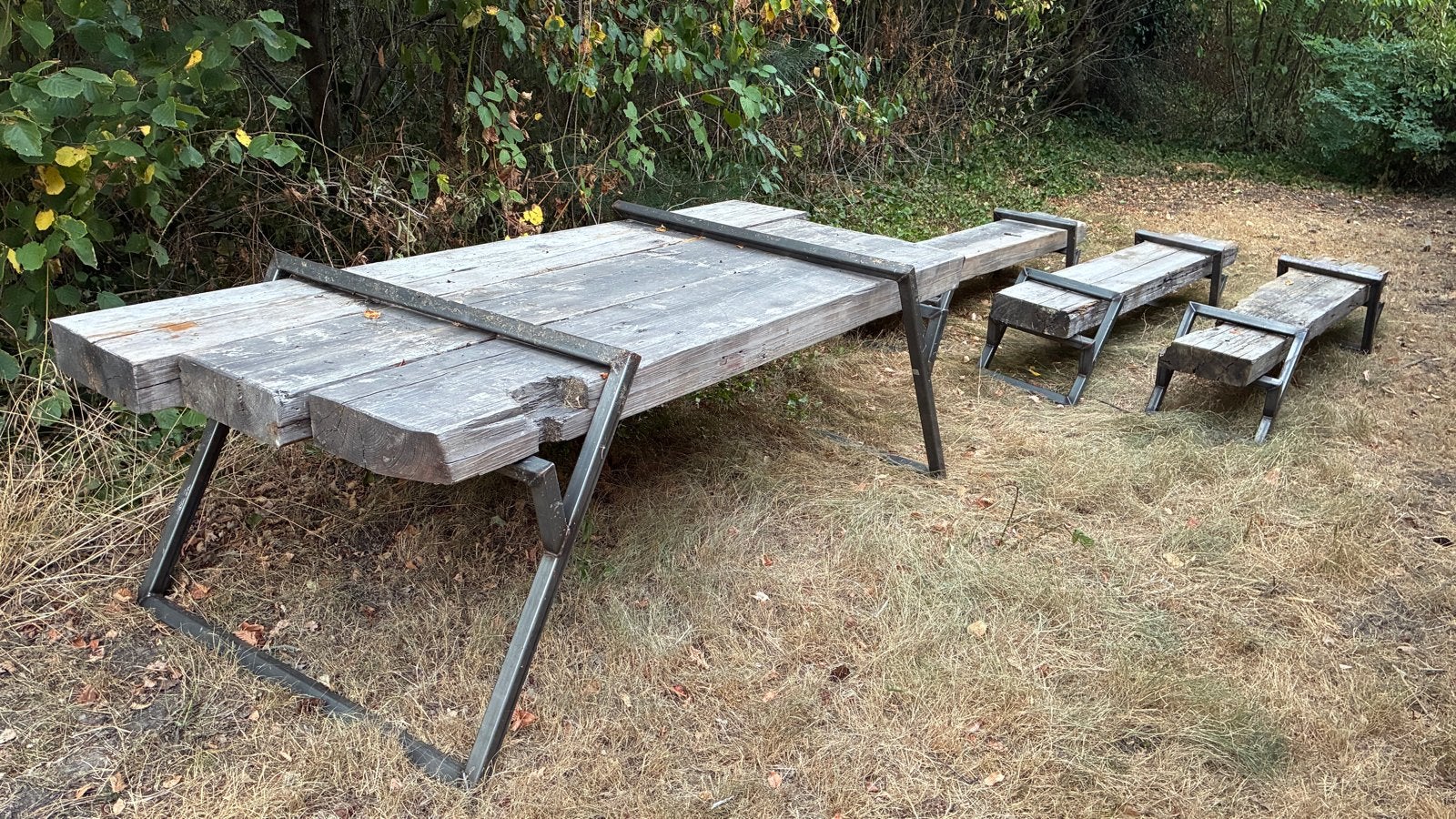 Stoere tuintafel met banken - Robuust en Duurzaam, Tuin en Terras, Tuintafels, Ophalen, Gebruikt, Rechthoekig, Hout