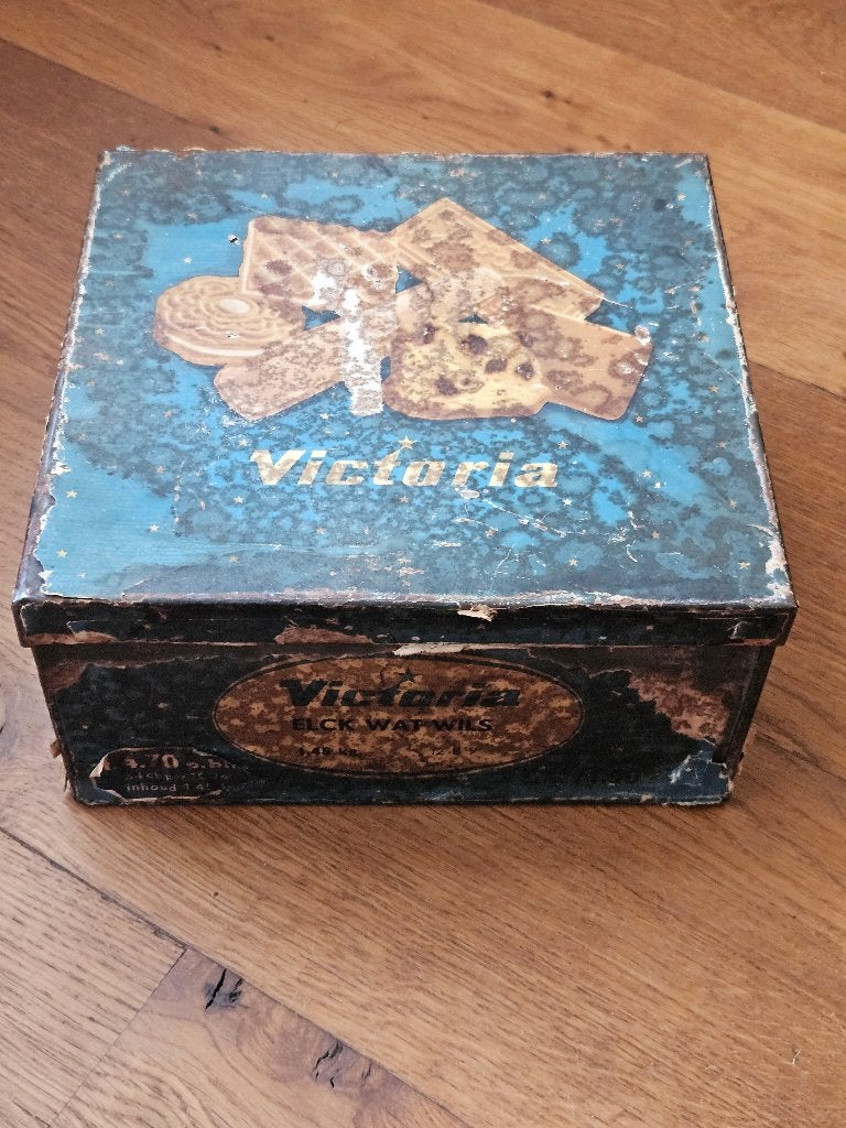 Oud Victoria elck wat wils koekblik, Ophalen of Verzenden