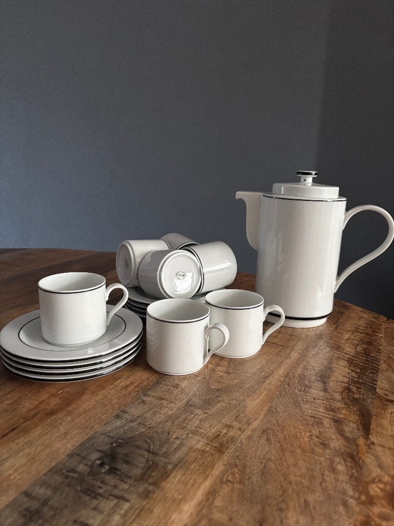 Arzberg Cult Linea Negra koffieset met koffiekan – 15-delig, Ophalen, Overige typen, Zo goed als nieuw, Wit