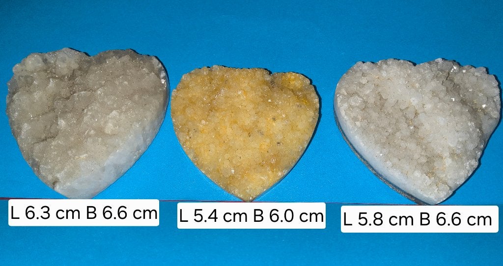 Prachtige set van 3 Druzy Kwarts  Hartjes, Ophalen of Verzenden, Mineraal