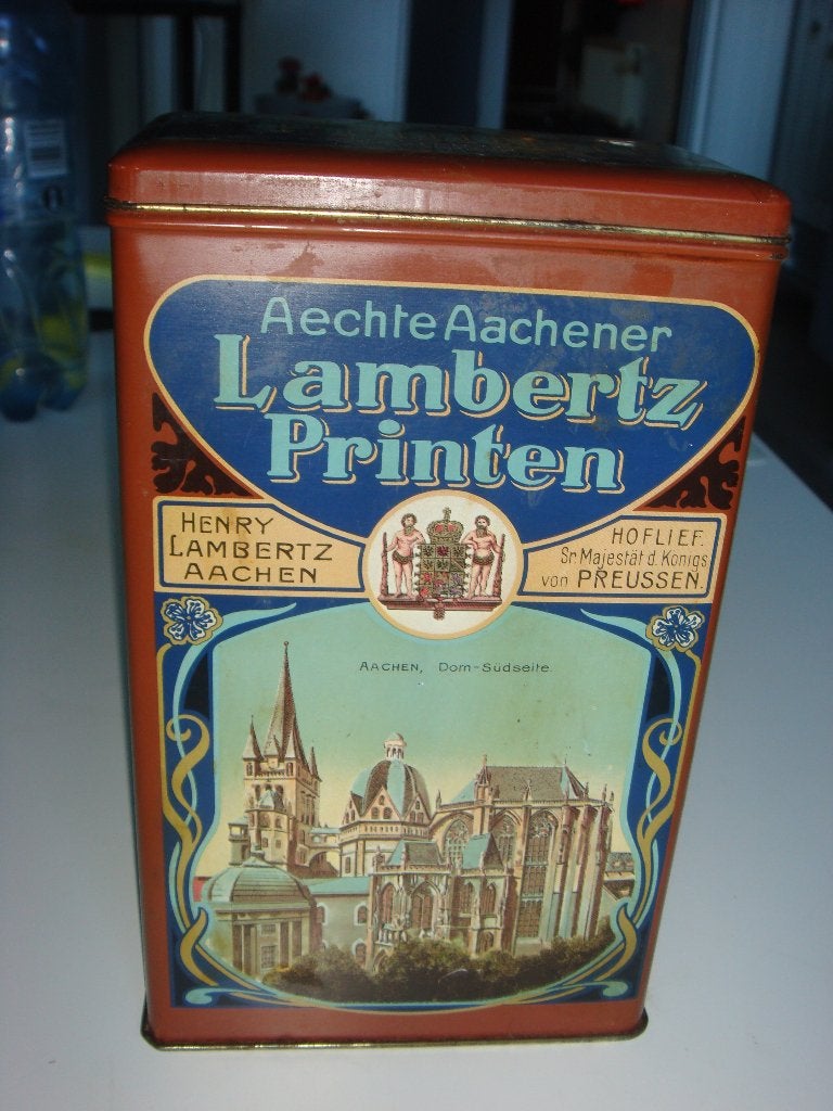 Vintage Lamberts Printen blik - Aken motieven, Ophalen of Verzenden, Gebruikt, Koek(jes), Overige merken
