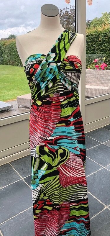 Frank Lyman lange kleurrijke zomerjurk 1 schoudermodel 40, Maat 38/40 (M), Overige kleuren, Verzenden, Zo goed als nieuw