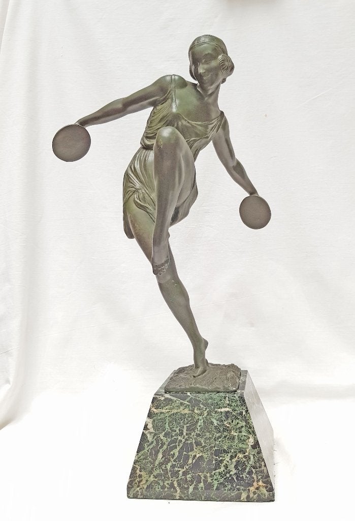 Art Deco Beeld- Le Verrier - Fayral (Le Faguays) - H. 51cm., Art deco, Beeld, Gemerkt, Groen