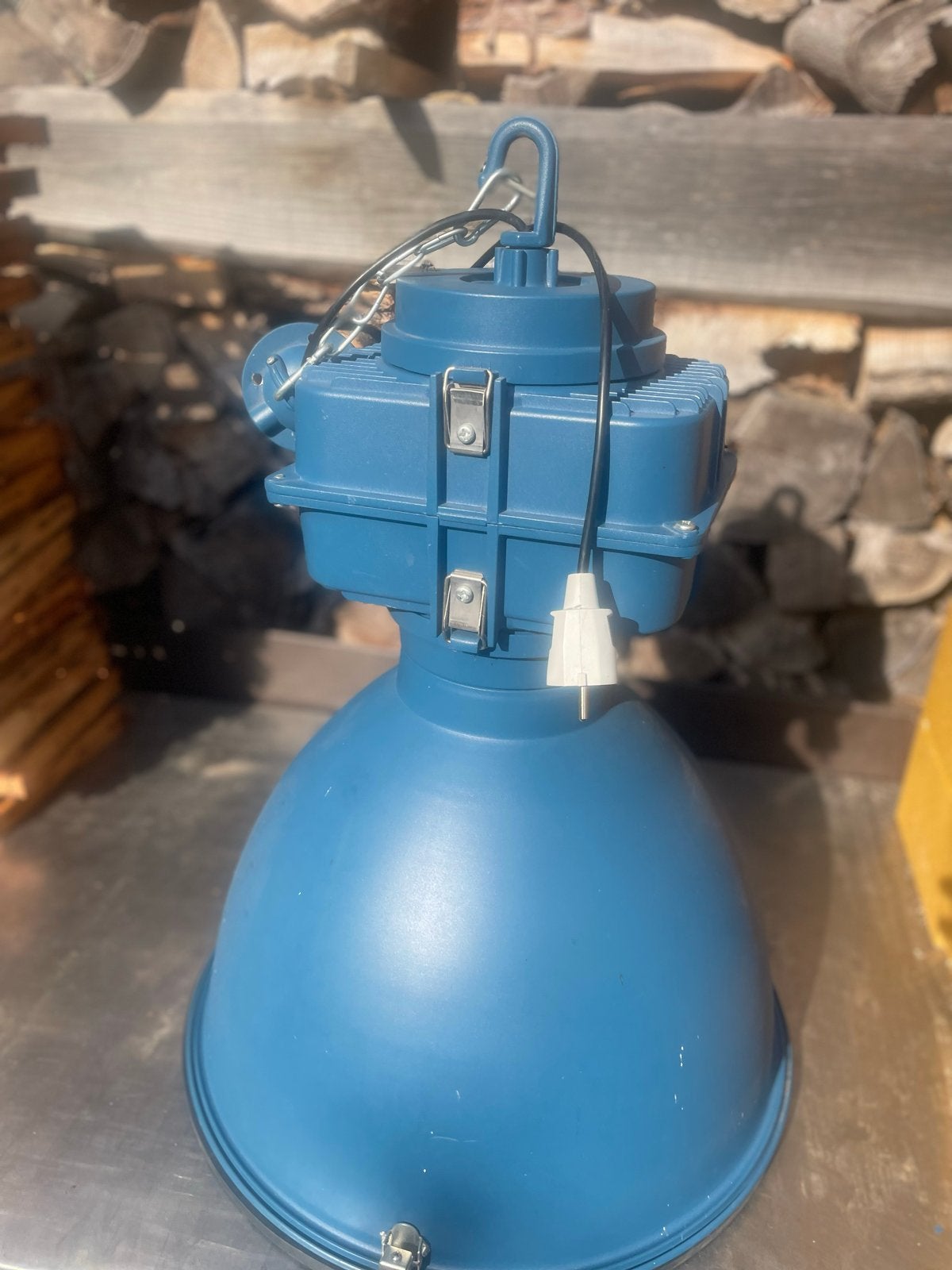 Vintage Industriële Hanglamp - Blauw Metaal, Overige merken, Gebruikt, Industrieel, E27 (groot)