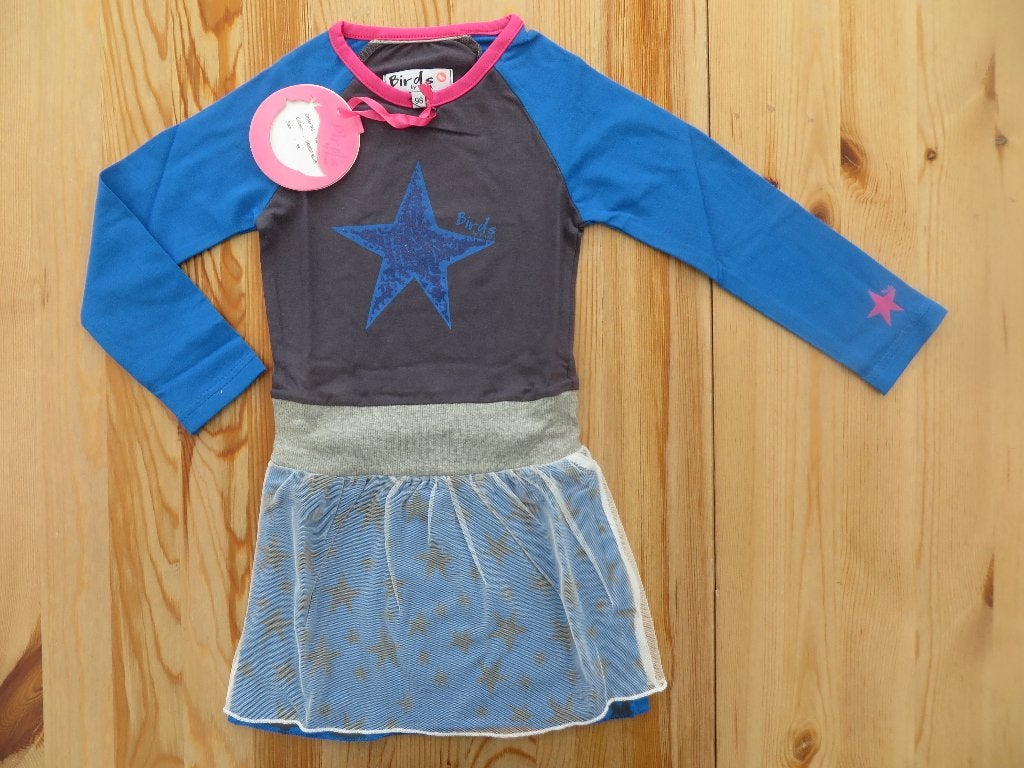 Nieuw blauw/grijs jurkje Birds maat 98, Ophalen of Verzenden, Nieuw, Meisje, Jurk of Rok