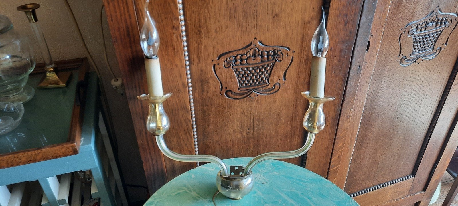 Antieke Murano Venetiaanse Muurlamp - Goudluster Glas, Ophalen of Verzenden